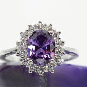 Italian Purple Zircon Inlay w White Zircon Ring